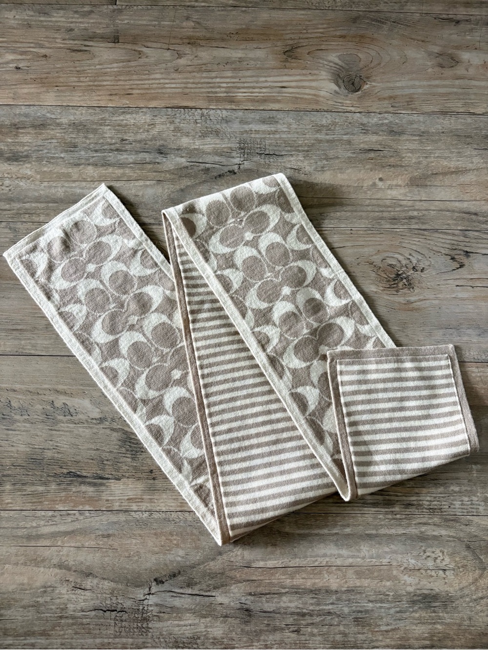 Coach Women's Signature C Logo Scarf In Tan 100% Merino Wool